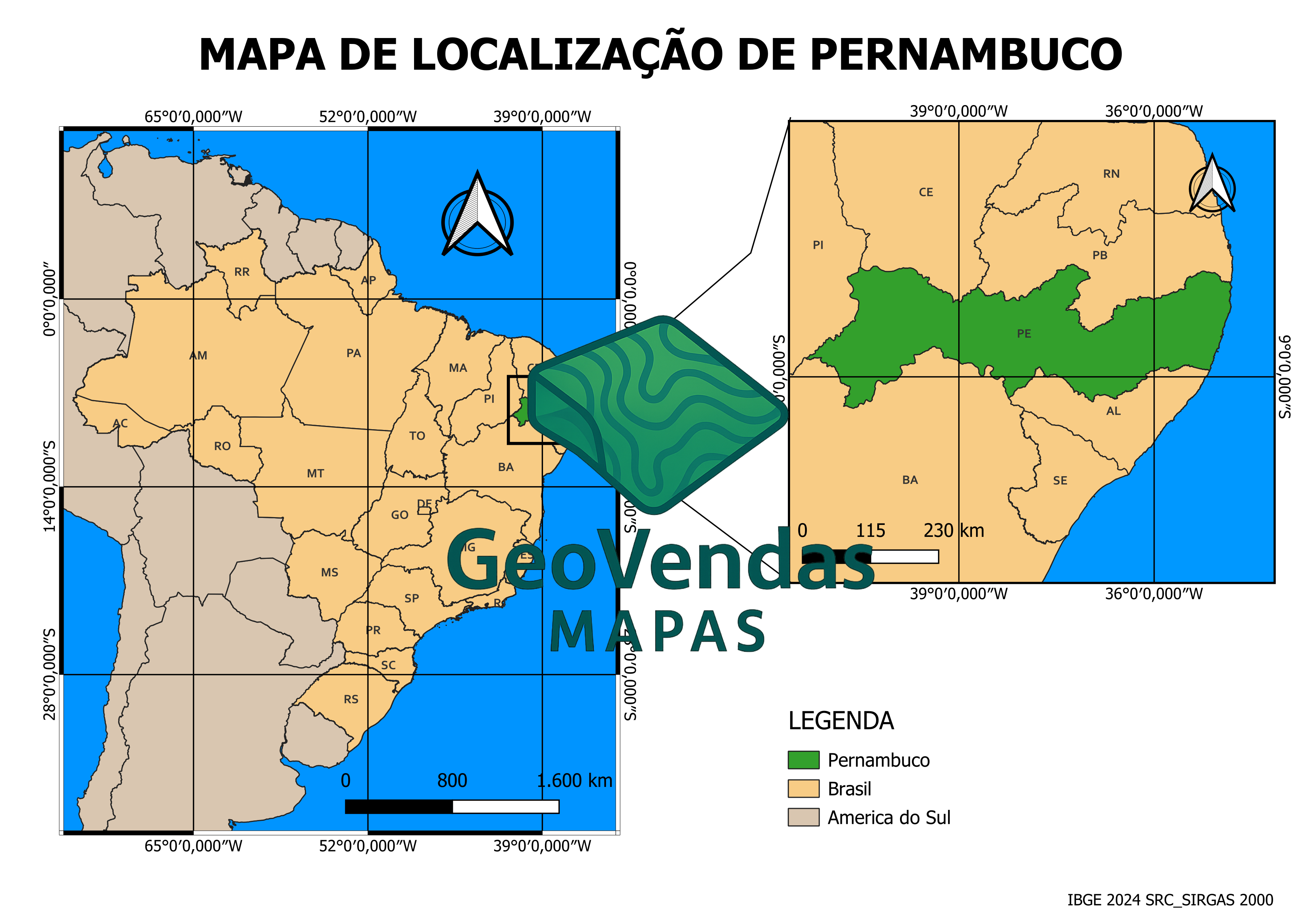 Mapa de localização de Pernambuco
